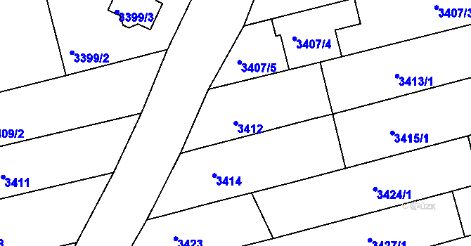 Parcela st. 3412 v KÚ Vlčnov, Katastrální mapa