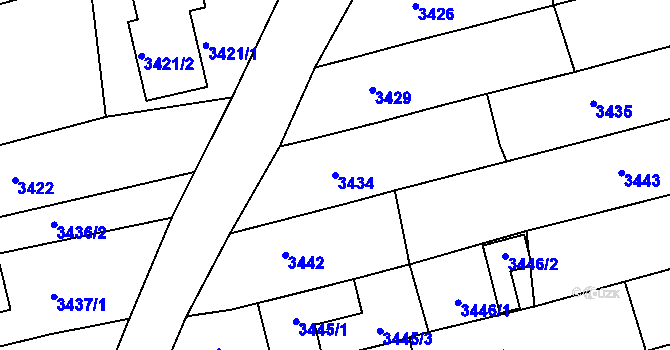 Parcela st. 3434 v KÚ Vlčnov, Katastrální mapa