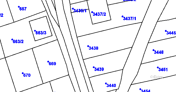 Parcela st. 3438 v KÚ Vlčnov, Katastrální mapa