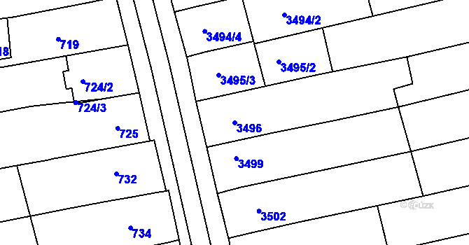 Parcela st. 3496 v KÚ Vlčnov, Katastrální mapa