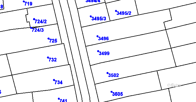 Parcela st. 3499 v KÚ Vlčnov, Katastrální mapa