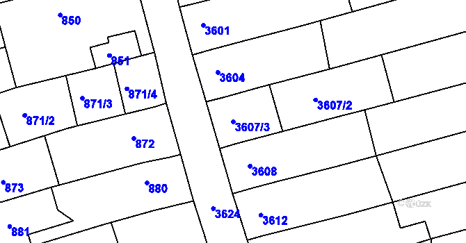 Parcela st. 3607/3 v KÚ Vlčnov, Katastrální mapa