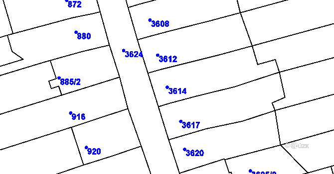 Parcela st. 3614 v KÚ Vlčnov, Katastrální mapa