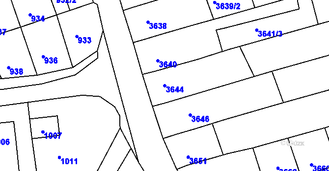 Parcela st. 3644 v KÚ Vlčnov, Katastrální mapa