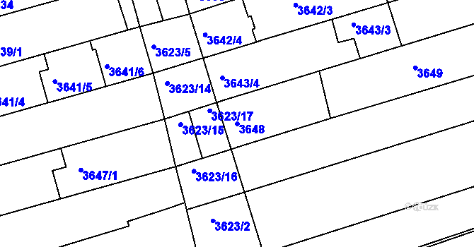 Parcela st. 3648 v KÚ Vlčnov, Katastrální mapa