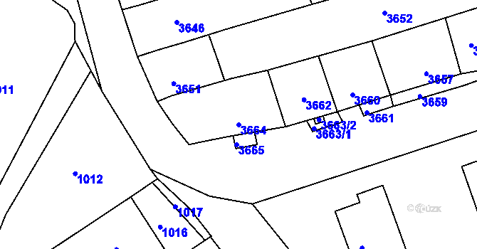 Parcela st. 3664 v KÚ Vlčnov, Katastrální mapa