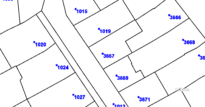 Parcela st. 3667 v KÚ Vlčnov, Katastrální mapa