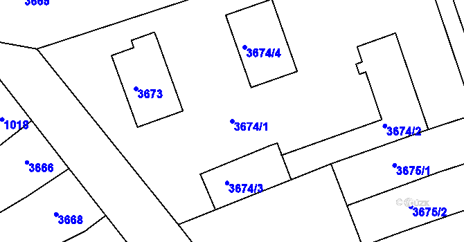 Parcela st. 3674/1 v KÚ Vlčnov, Katastrální mapa