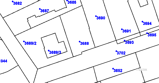 Parcela st. 3688 v KÚ Vlčnov, Katastrální mapa