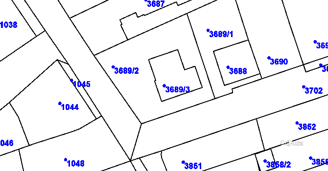 Parcela st. 3689/3 v KÚ Vlčnov, Katastrální mapa