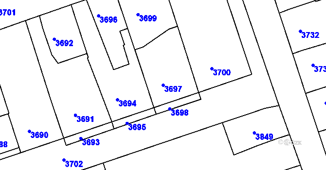 Parcela st. 3697 v KÚ Vlčnov, Katastrální mapa