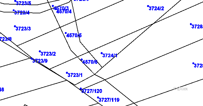Parcela st. 3724/1 v KÚ Vlčnov, Katastrální mapa