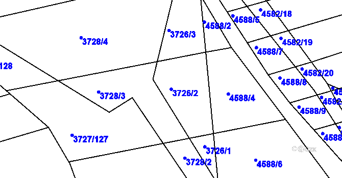 Parcela st. 3726/2 v KÚ Vlčnov, Katastrální mapa