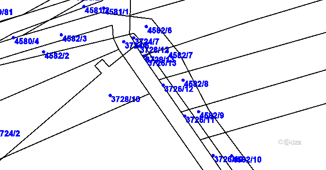 Parcela st. 3726/12 v KÚ Vlčnov, Katastrální mapa