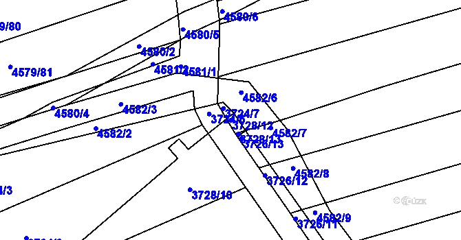 Parcela st. 3728/12 v KÚ Vlčnov, Katastrální mapa