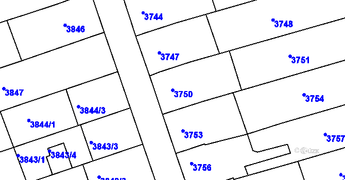 Parcela st. 3750 v KÚ Vlčnov, Katastrální mapa