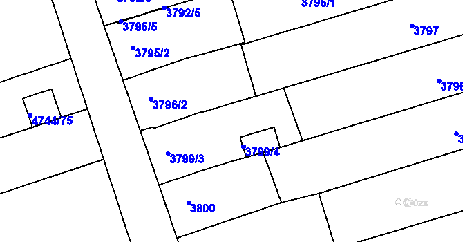 Parcela st. 3799/2 v KÚ Vlčnov, Katastrální mapa