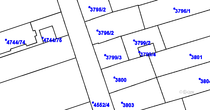 Parcela st. 3799/3 v KÚ Vlčnov, Katastrální mapa