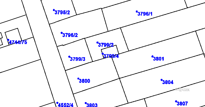 Parcela st. 3799/4 v KÚ Vlčnov, Katastrální mapa