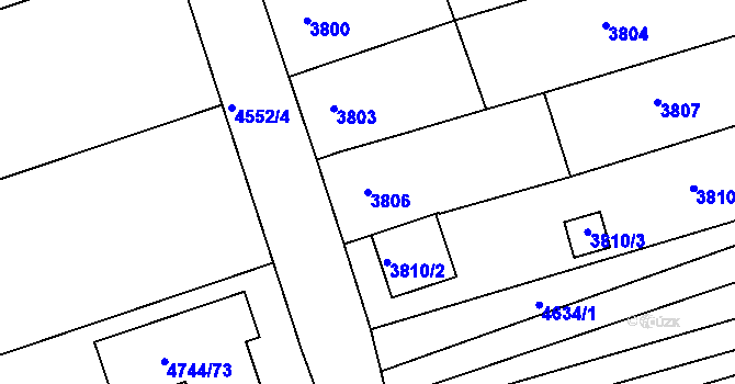 Parcela st. 3806 v KÚ Vlčnov, Katastrální mapa