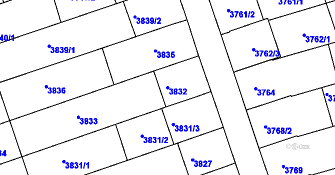 Parcela st. 3832 v KÚ Vlčnov, Katastrální mapa