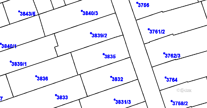 Parcela st. 3835 v KÚ Vlčnov, Katastrální mapa