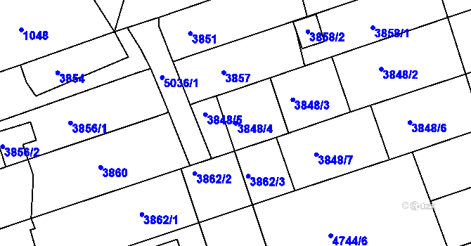 Parcela st. 3848/4 v KÚ Vlčnov, Katastrální mapa