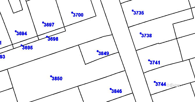 Parcela st. 3849 v KÚ Vlčnov, Katastrální mapa