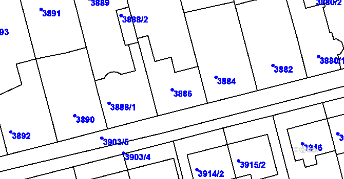 Parcela st. 3886 v KÚ Vlčnov, Katastrální mapa