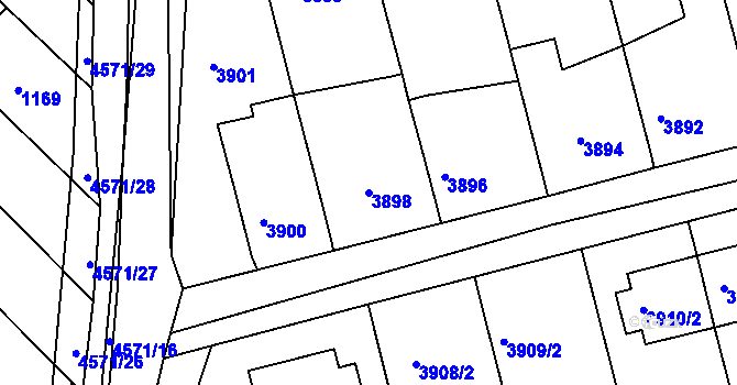Parcela st. 3898 v KÚ Vlčnov, Katastrální mapa