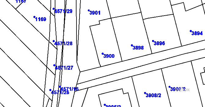 Parcela st. 3900 v KÚ Vlčnov, Katastrální mapa