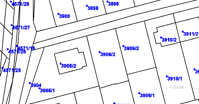 Parcela st. 3908/2 v KÚ Vlčnov, Katastrální mapa