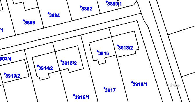Parcela st. 3916 v KÚ Vlčnov, Katastrální mapa