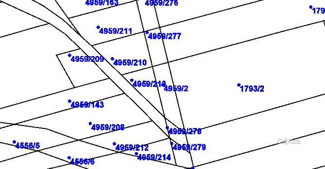 Parcela st. 4959/2 v KÚ Vlčnov, Katastrální mapa