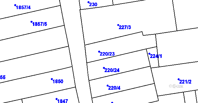 Parcela st. 220/23 v KÚ Vlčnov, Katastrální mapa
