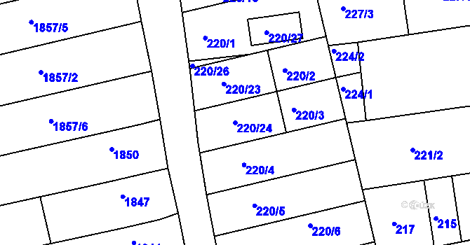 Parcela st. 220/24 v KÚ Vlčnov, Katastrální mapa