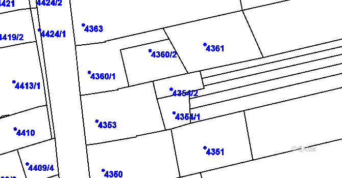 Parcela st. 4354/2 v KÚ Vlčnov, Katastrální mapa