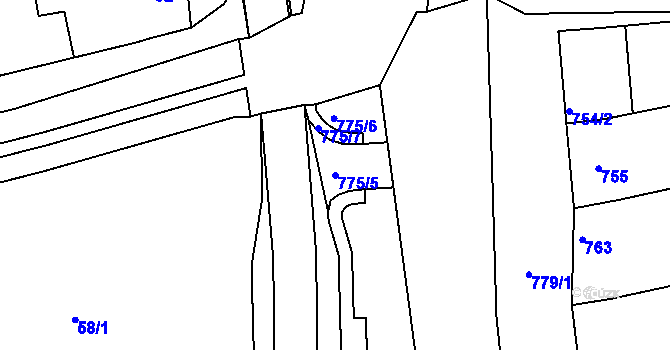 Parcela st. 775/5 v KÚ Vlčnov, Katastrální mapa