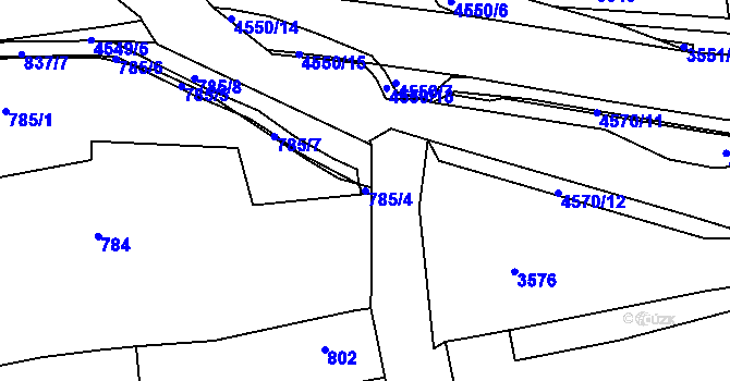 Parcela st. 785/4 v KÚ Vlčnov, Katastrální mapa