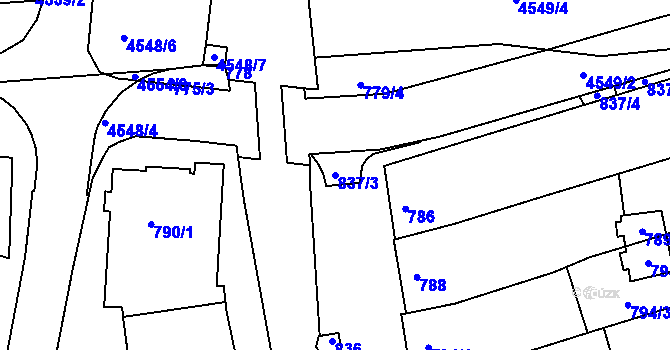Parcela st. 837/3 v KÚ Vlčnov, Katastrální mapa