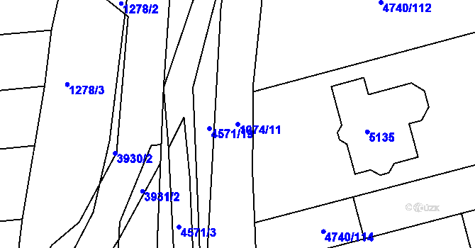 Parcela st. 1074/11 v KÚ Vlčnov, Katastrální mapa