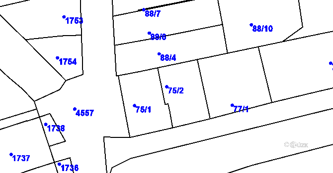 Parcela st. 75/2 v KÚ Vlčnov, Katastrální mapa