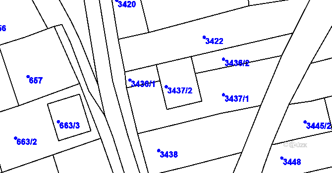 Parcela st. 3437/2 v KÚ Vlčnov, Katastrální mapa