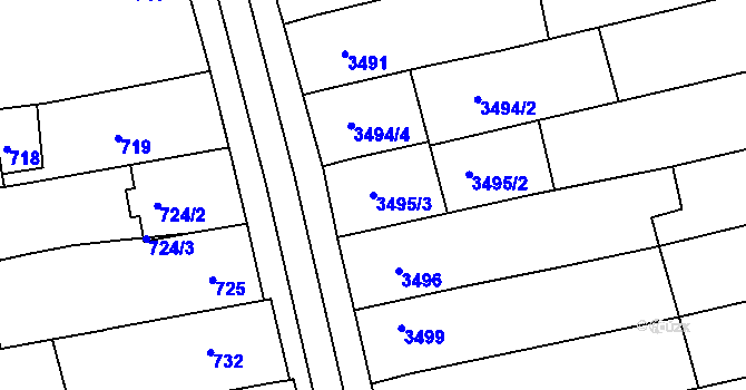 Parcela st. 3495/3 v KÚ Vlčnov, Katastrální mapa