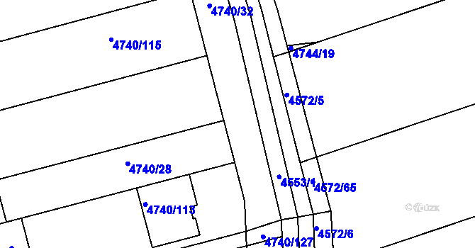 Parcela st. 4740/34 v KÚ Vlčnov, Katastrální mapa