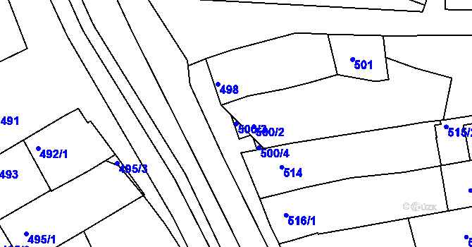 Parcela st. 500/3 v KÚ Vlčnov, Katastrální mapa