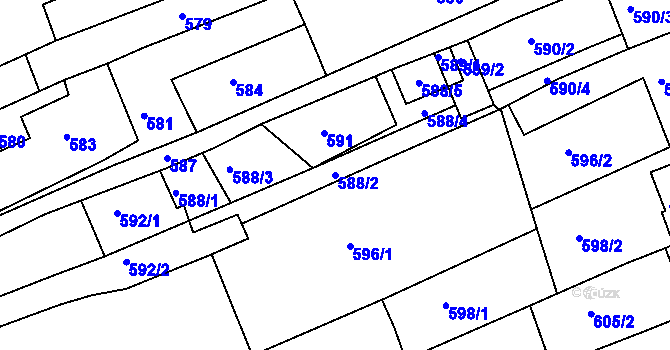 Parcela st. 588/2 v KÚ Vlčnov, Katastrální mapa