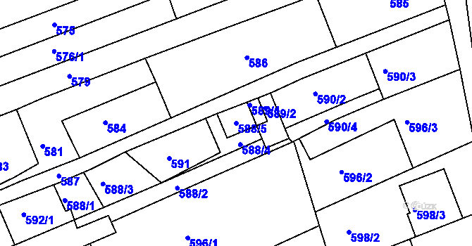 Parcela st. 588/5 v KÚ Vlčnov, Katastrální mapa