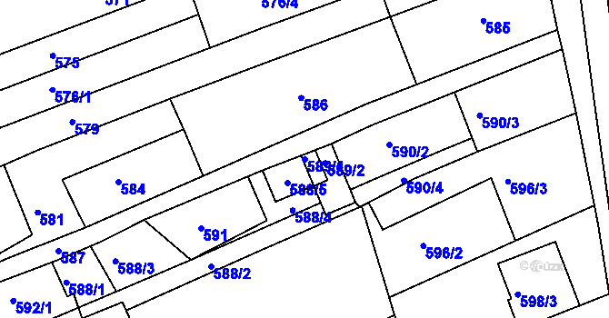 Parcela st. 589/1 v KÚ Vlčnov, Katastrální mapa