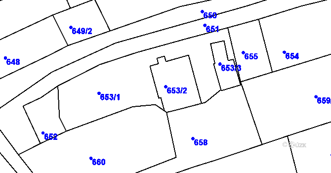 Parcela st. 653/2 v KÚ Vlčnov, Katastrální mapa